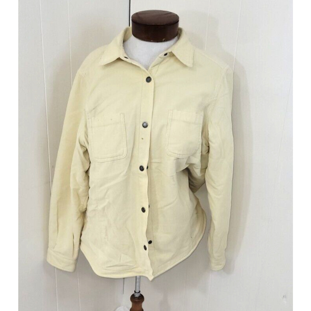 Woolrich Womens Large Cream Corduroy Fleece Lined Snap Long Sleeve Shacket